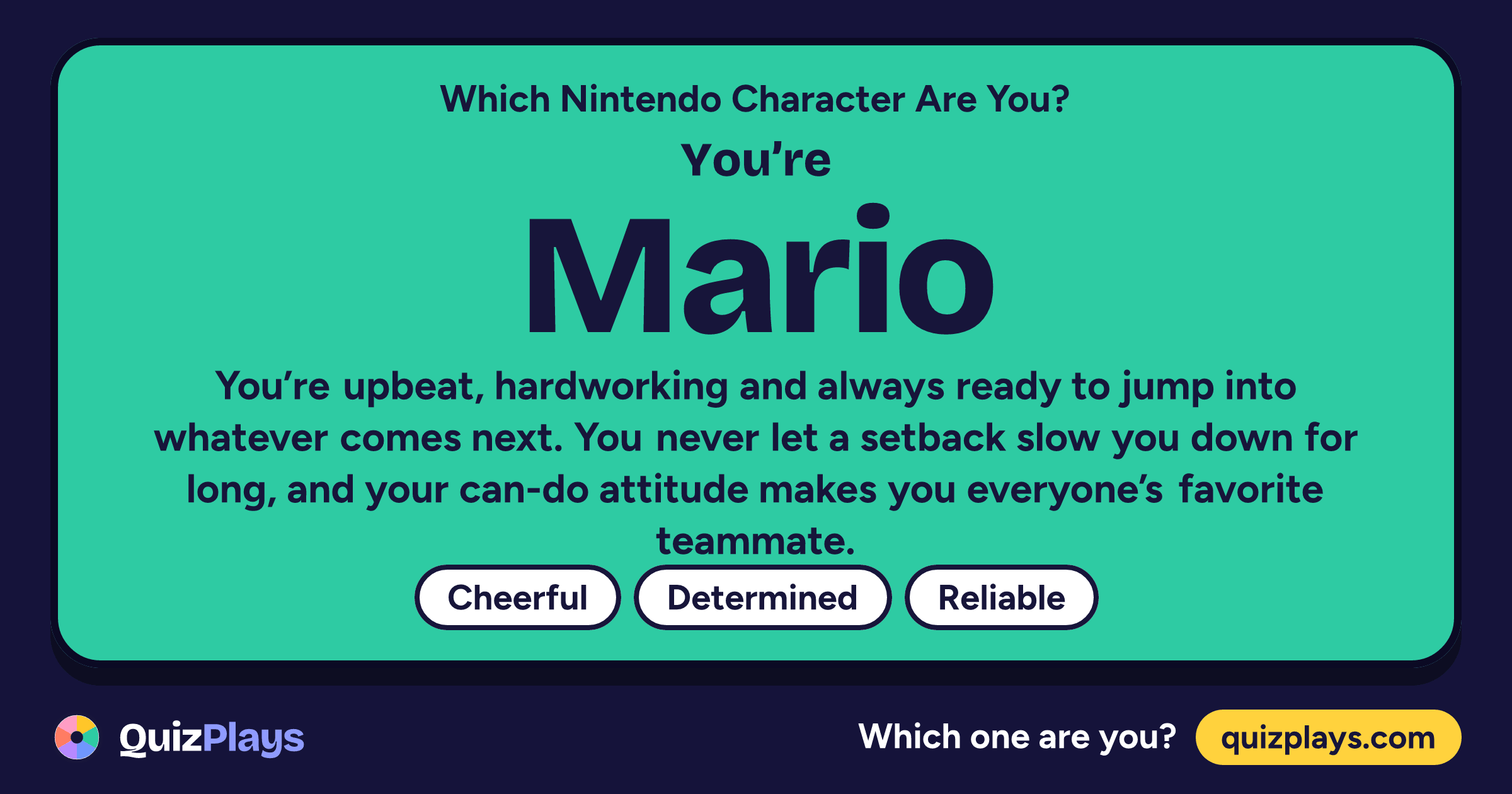 Mario result card from the Which Nintendo Character Are You? quiz