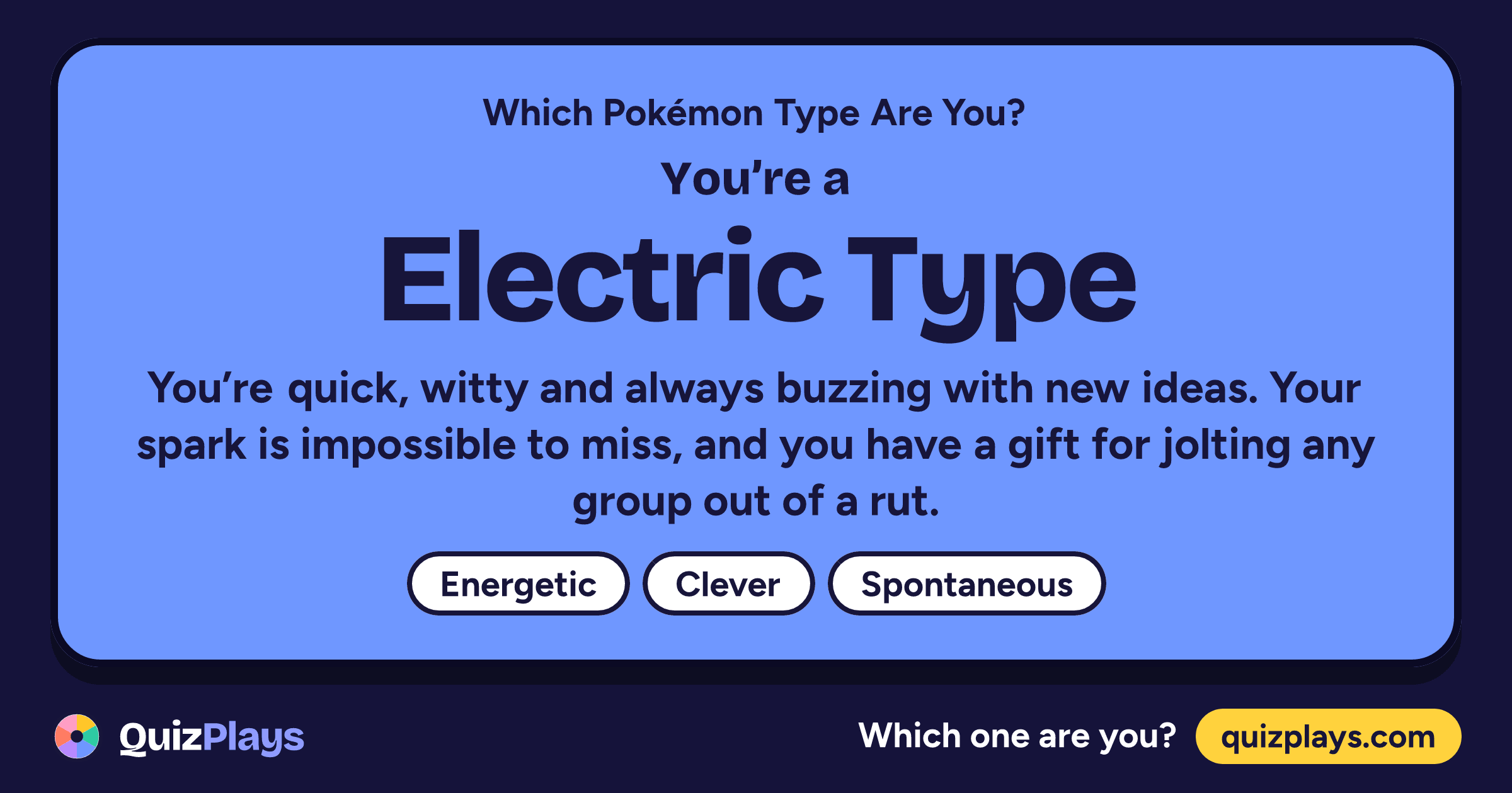 Electric Type result card from the Which Pokémon Type Are You? quiz
