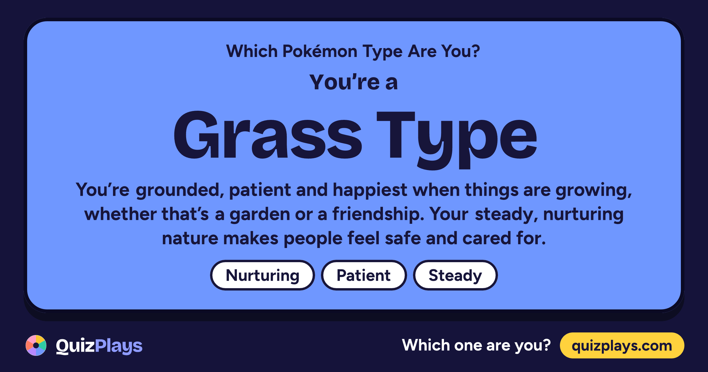 Grass Type result card from the Which Pokémon Type Are You? quiz