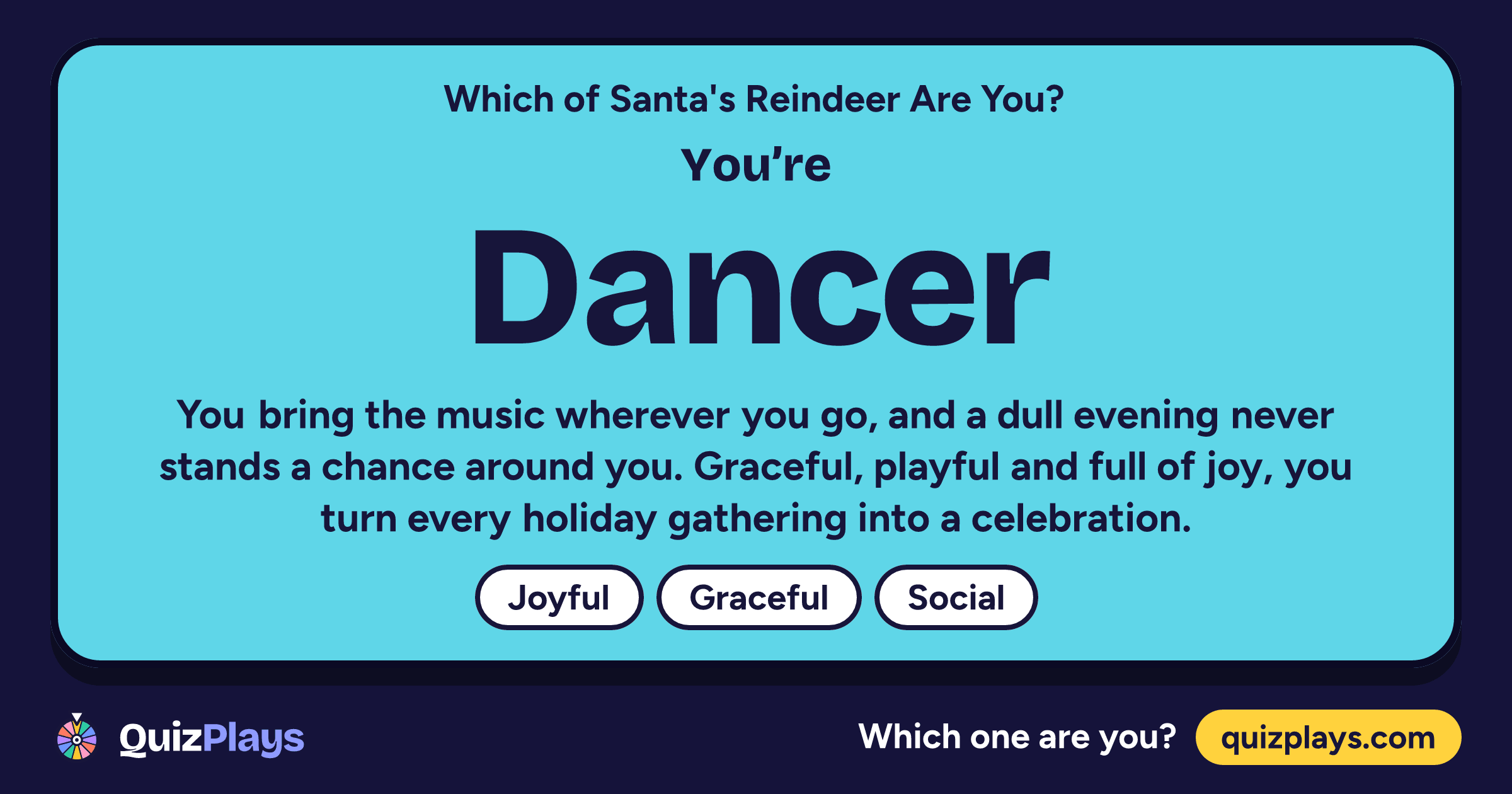 Dancer result card from the Which of Santa's Reindeer Are You? quiz