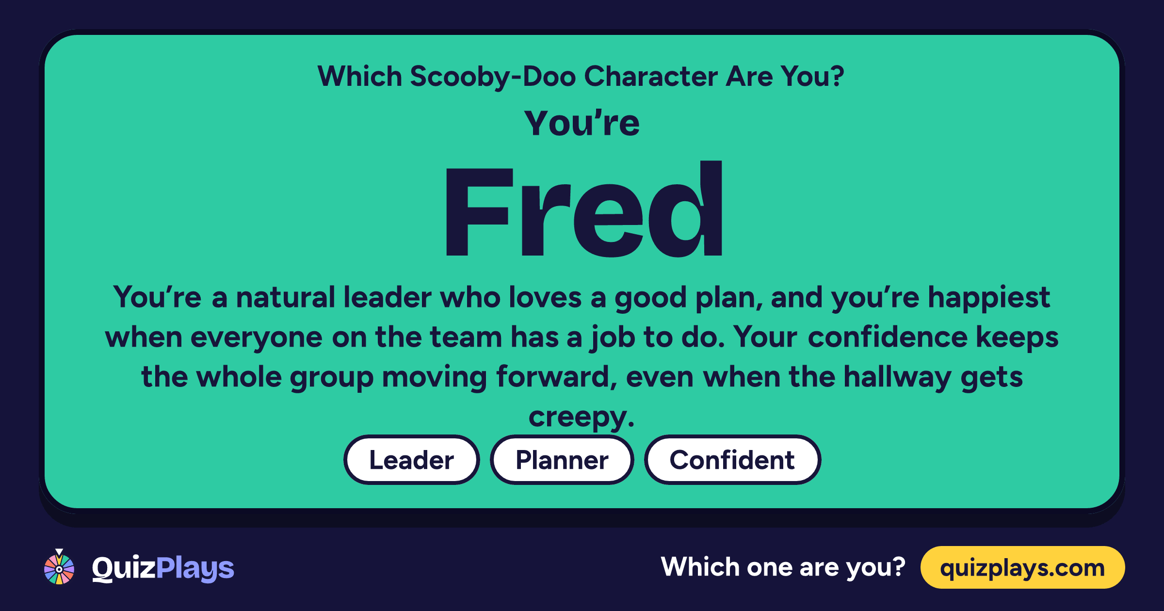 Fred result card from the Which Scooby-Doo Character Are You? quiz