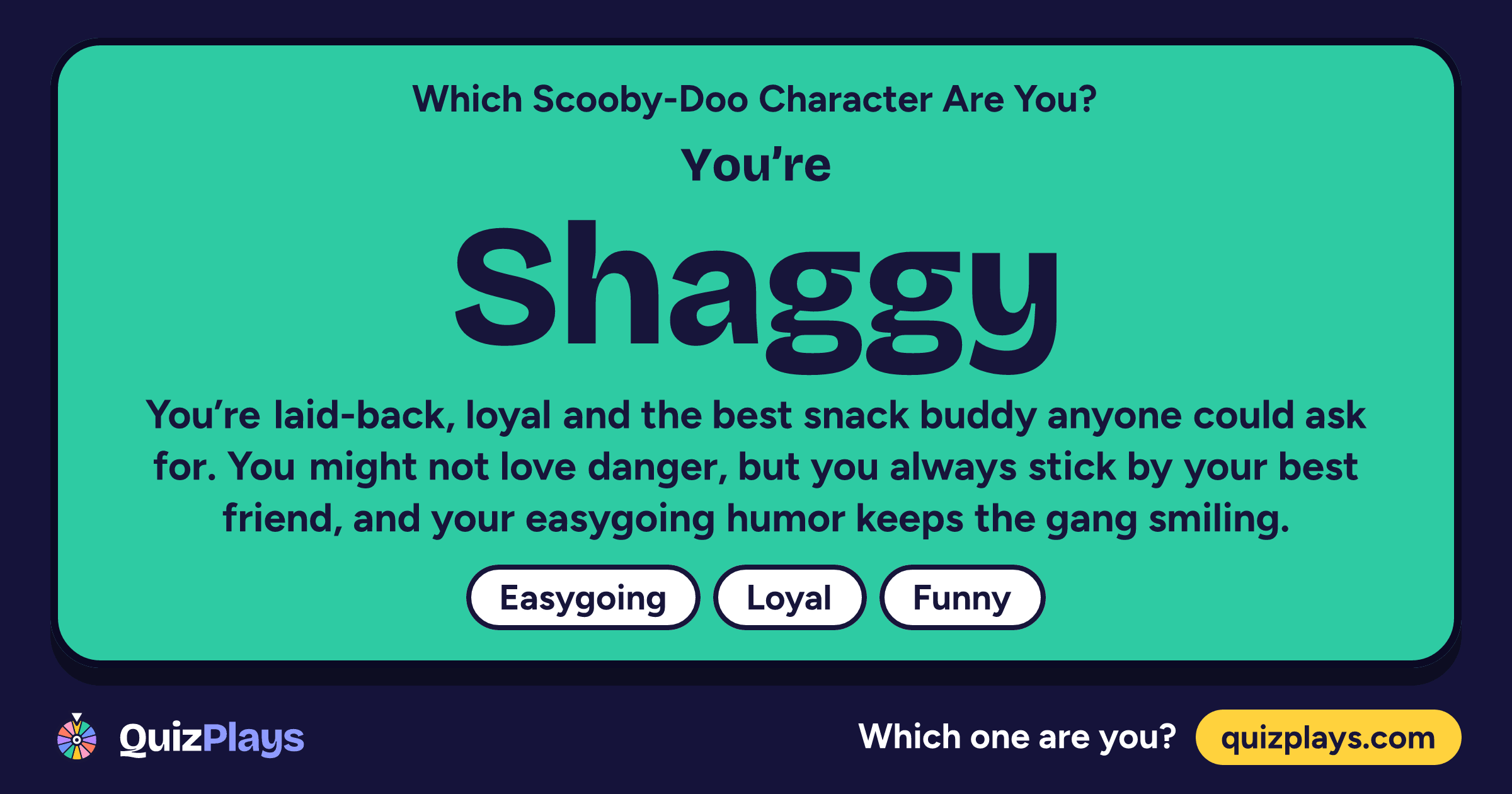 Shaggy result card from the Which Scooby-Doo Character Are You? quiz