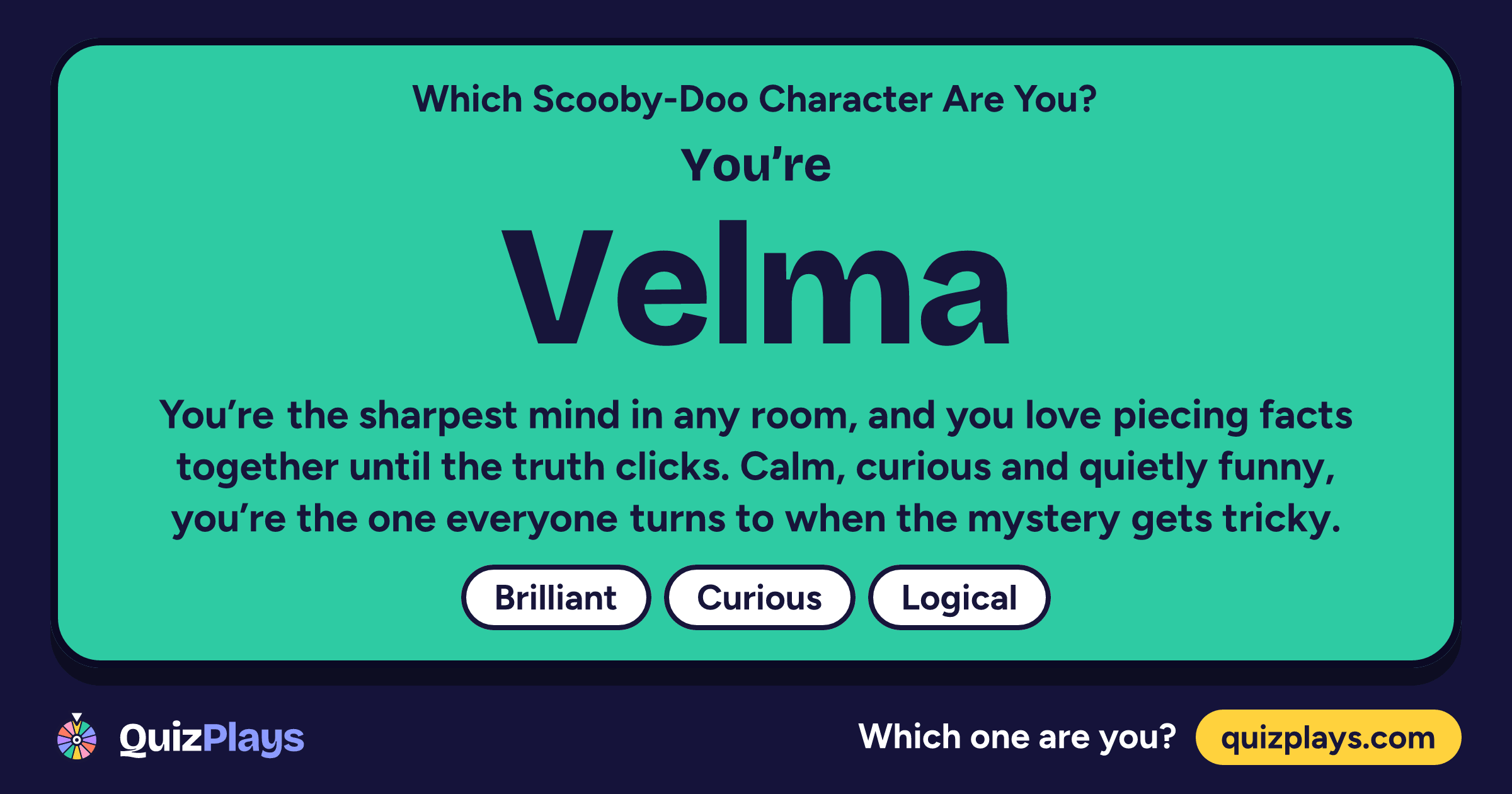 Velma result card from the Which Scooby-Doo Character Are You? quiz