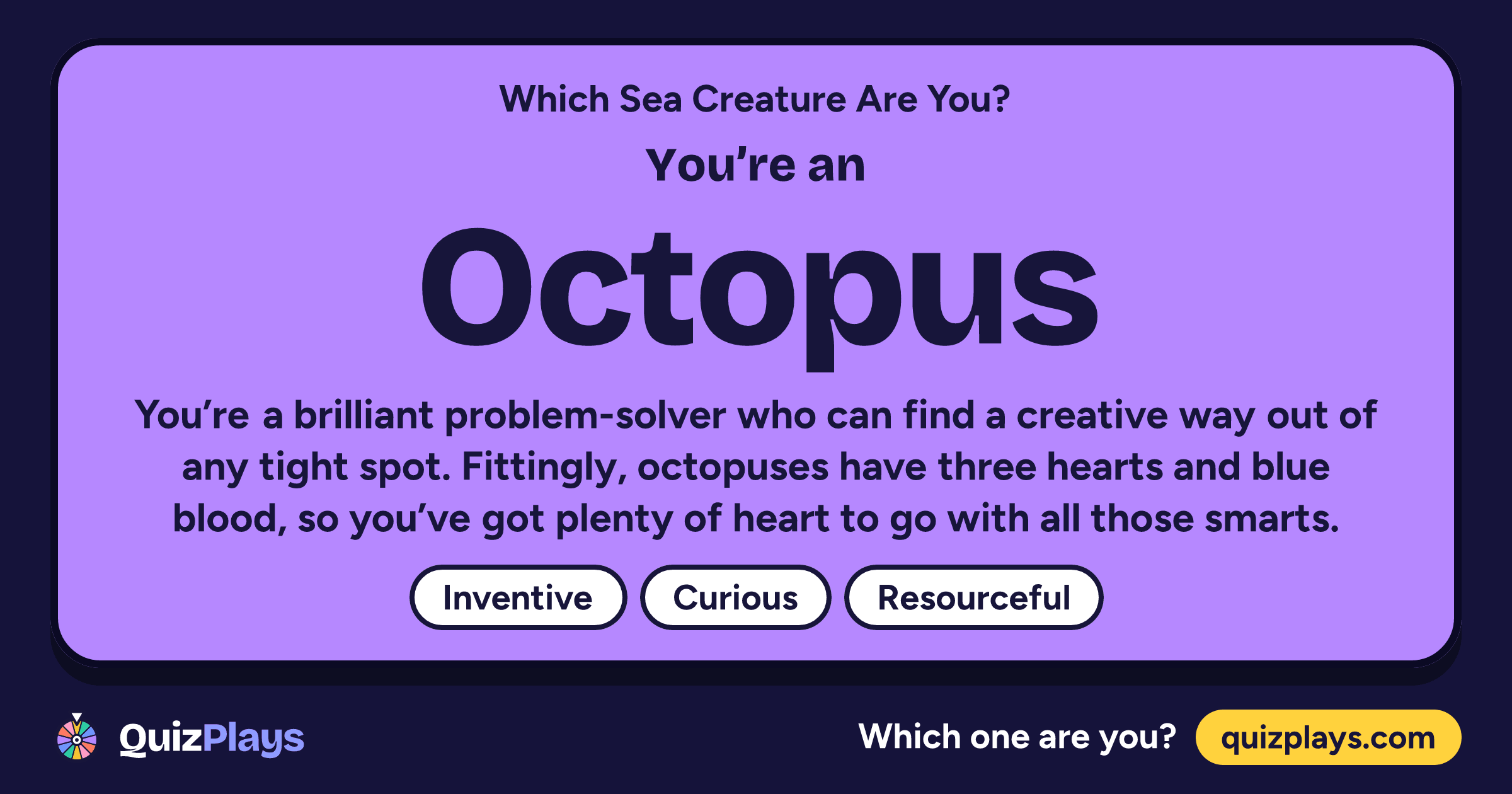 Octopus result card from the Which Sea Creature Are You? quiz