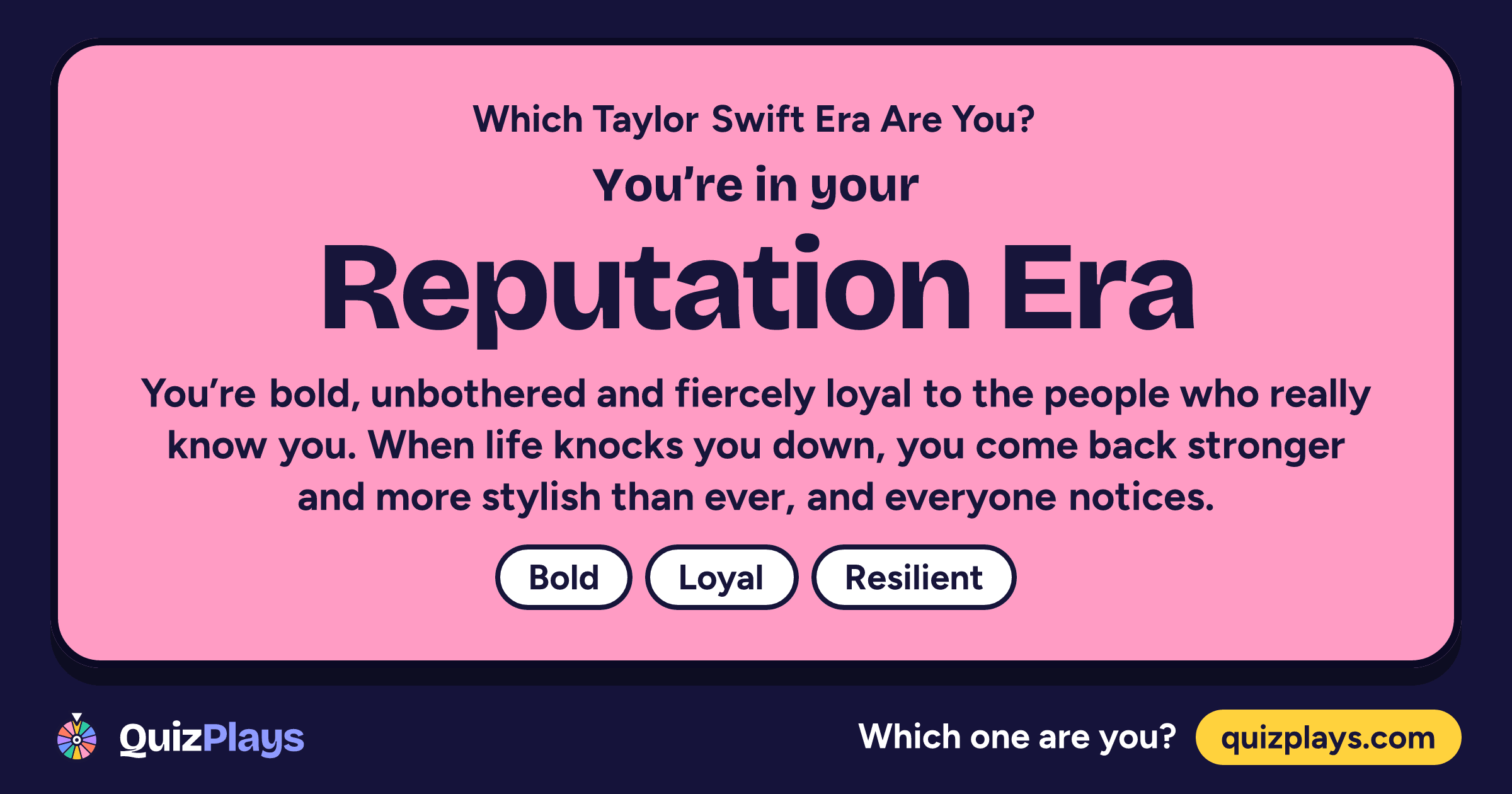 Reputation Era result card from the Which Taylor Swift Era Are You? quiz