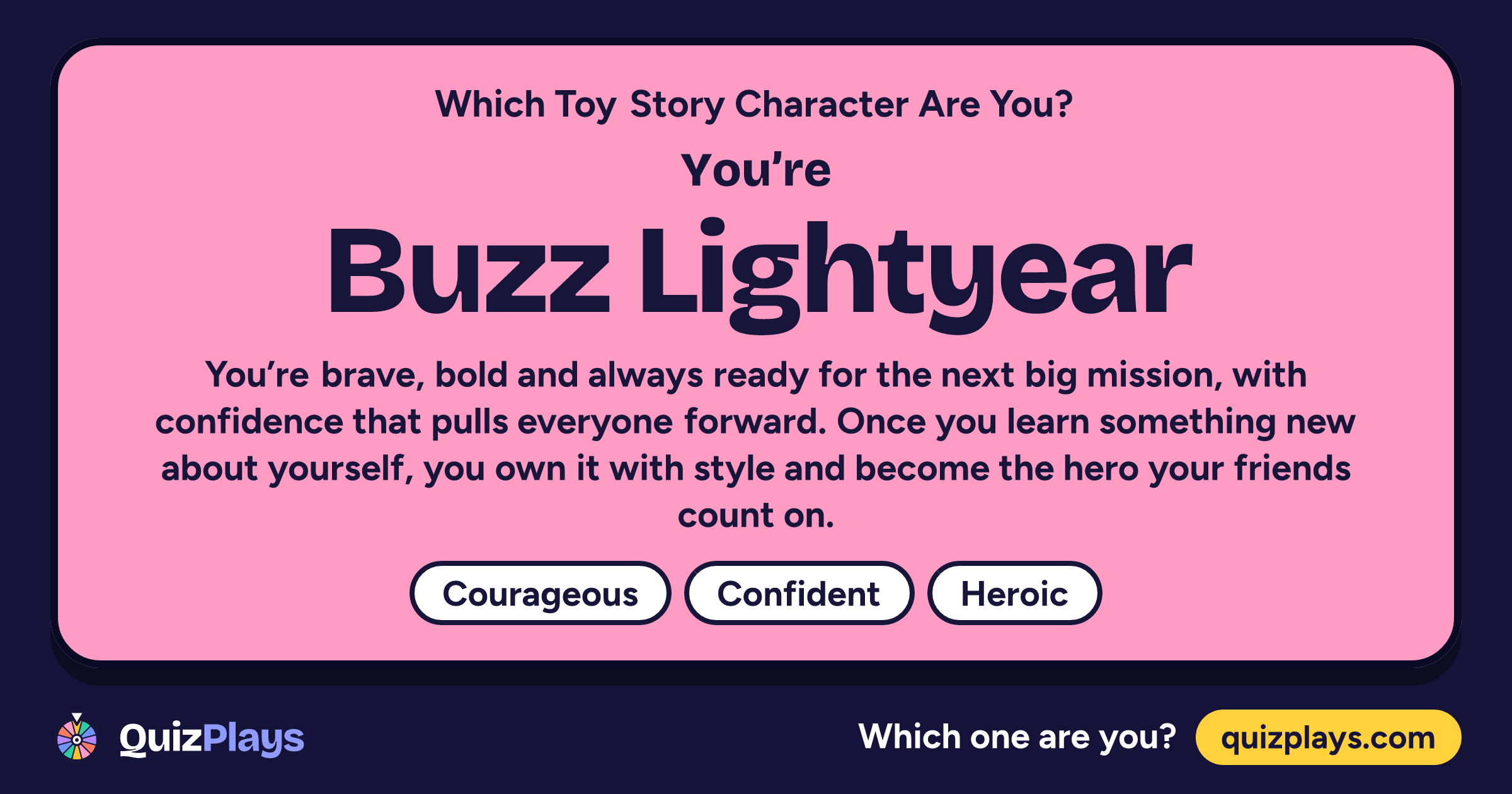 Buzz Lightyear result card from the Which Toy Story Character Are You? quiz