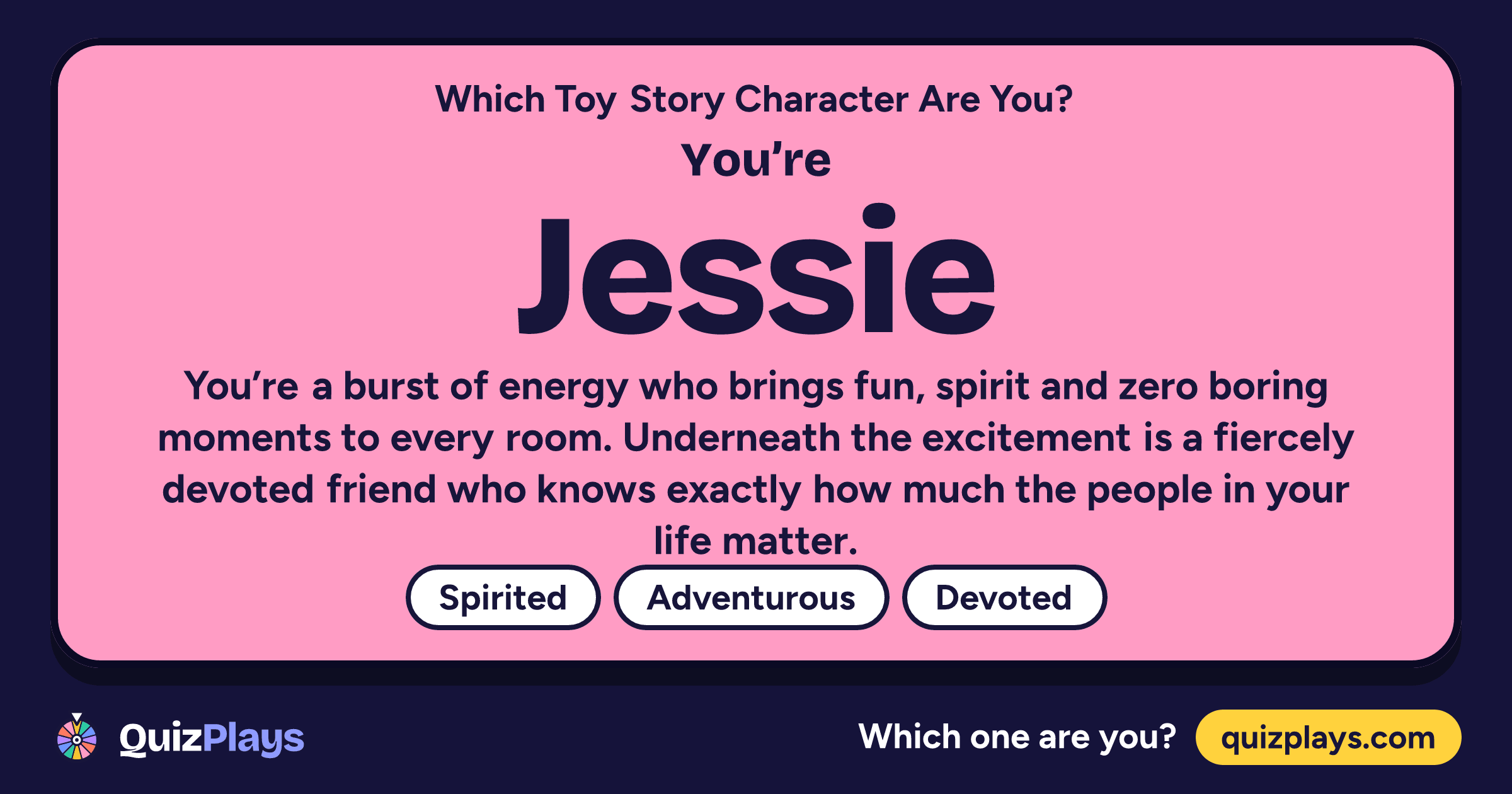 Jessie result card from the Which Toy Story Character Are You? quiz
