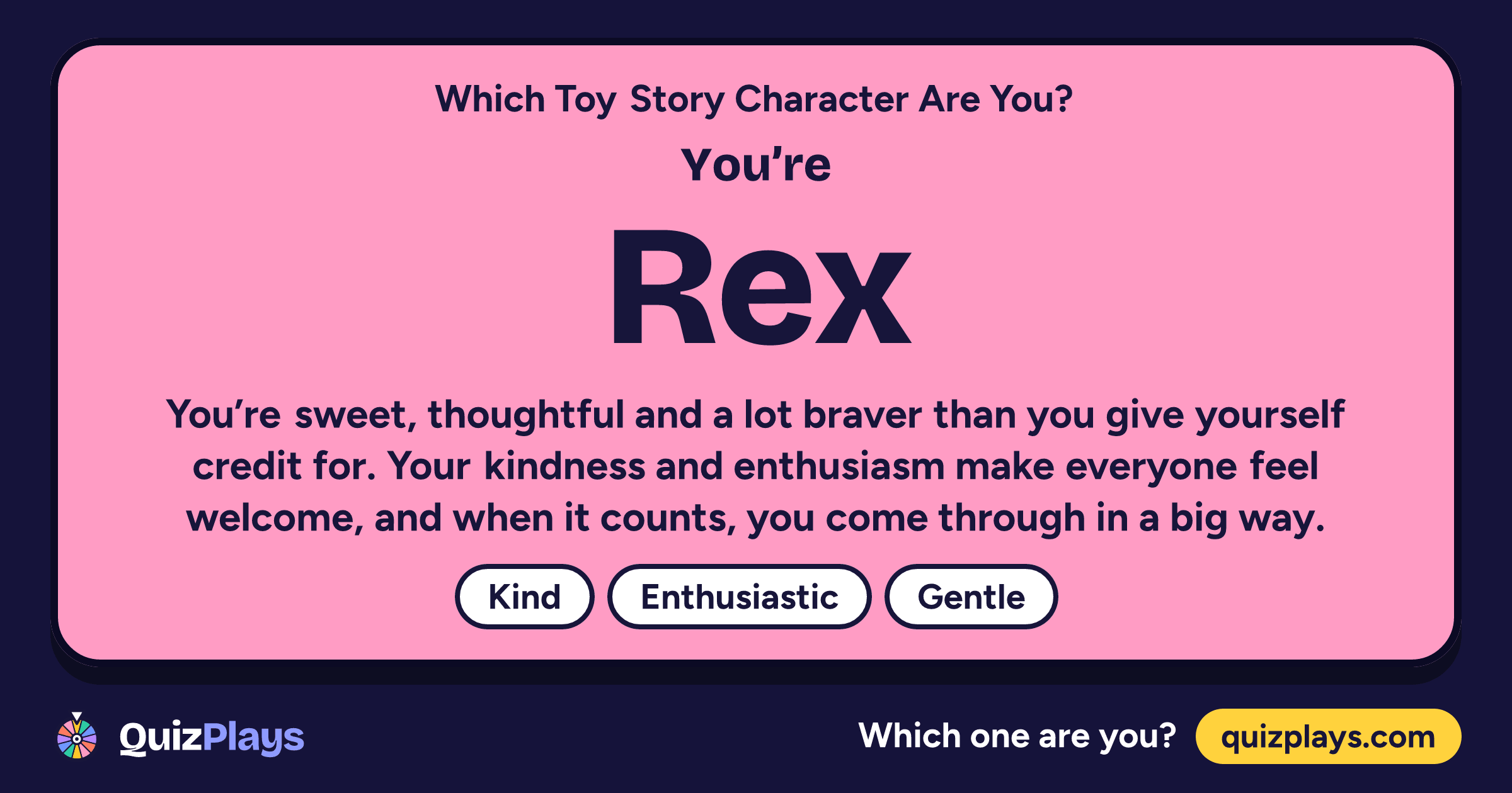 Rex result card from the Which Toy Story Character Are You? quiz
