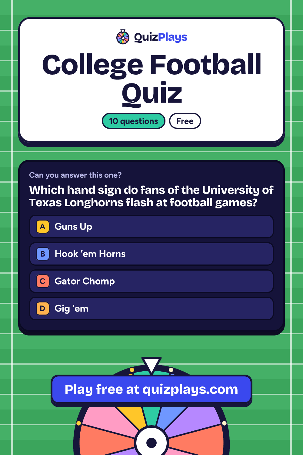 College Football Quiz pin with a sample question