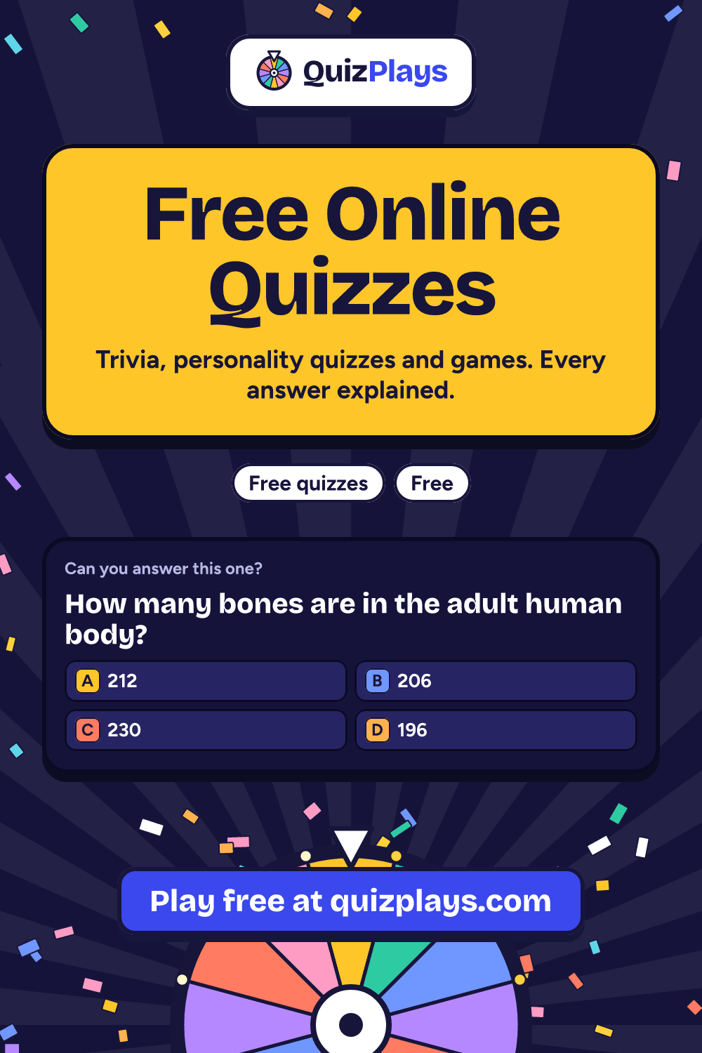 Free Online Quizzes pin with a sample question