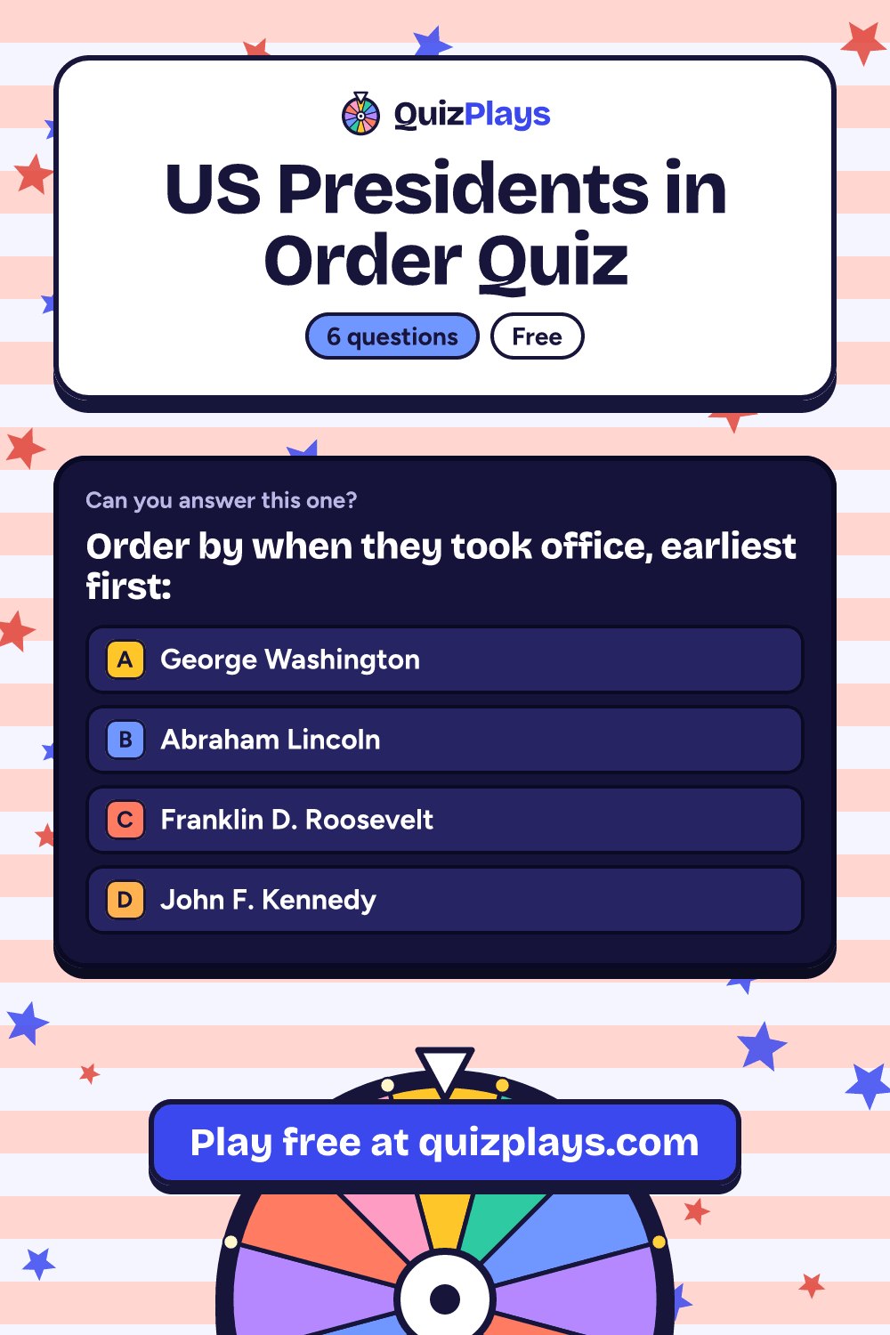 US Presidents in Order Quiz pin with a sample question