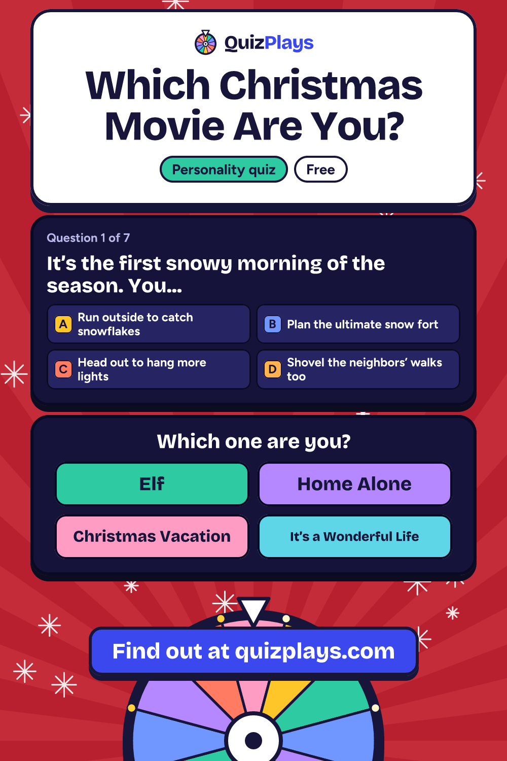 Which Christmas Movie Are You? pin with a sample question